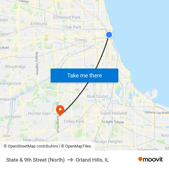 State & 9th Street (North) to Orland Hills, IL map