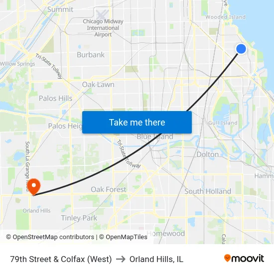 79th Street & Colfax (West) to Orland Hills, IL map