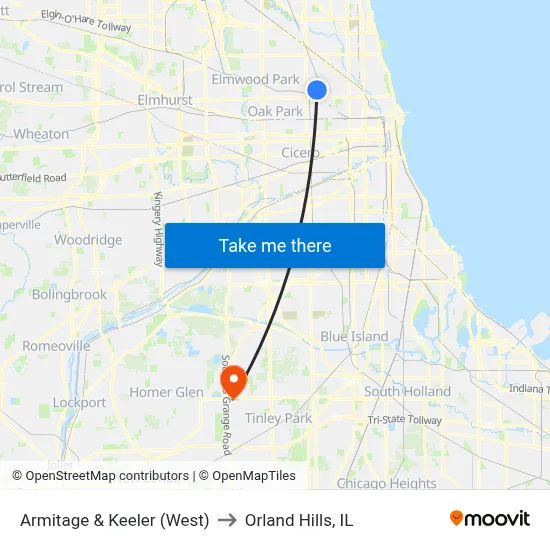 Armitage & Keeler (West) to Orland Hills, IL map