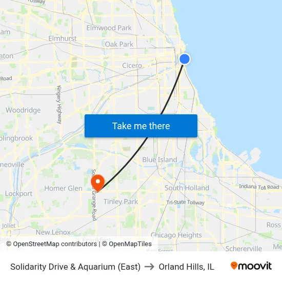 Solidarity Drive & Aquarium (East) to Orland Hills, IL map