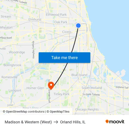 Madison & Western (West) to Orland Hills, IL map