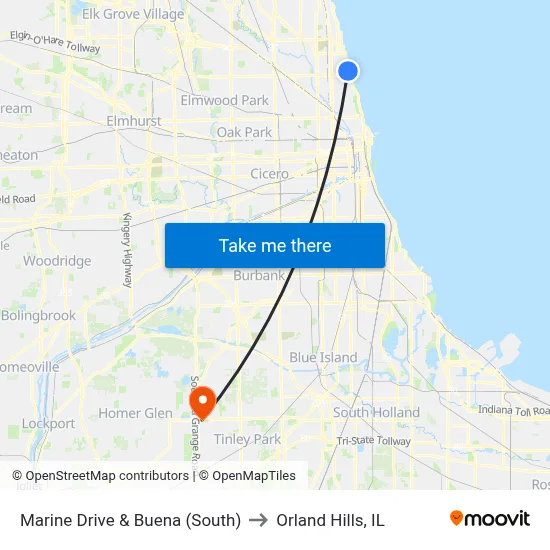 Marine Drive & Buena (South) to Orland Hills, IL map