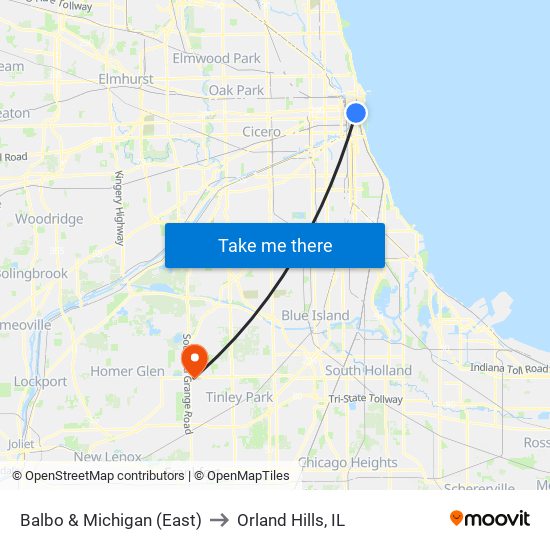 Balbo & Michigan (East) to Orland Hills, IL map