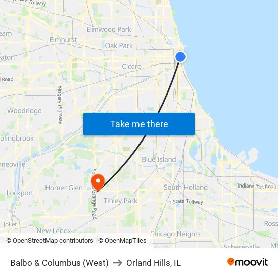 Balbo & Columbus (West) to Orland Hills, IL map