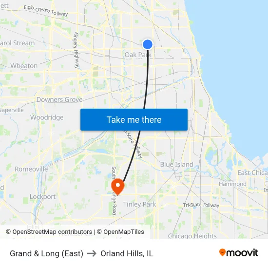 Grand & Long (East) to Orland Hills, IL map