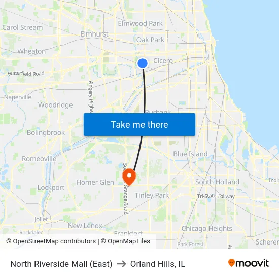 North Riverside Mall (East) to Orland Hills, IL map