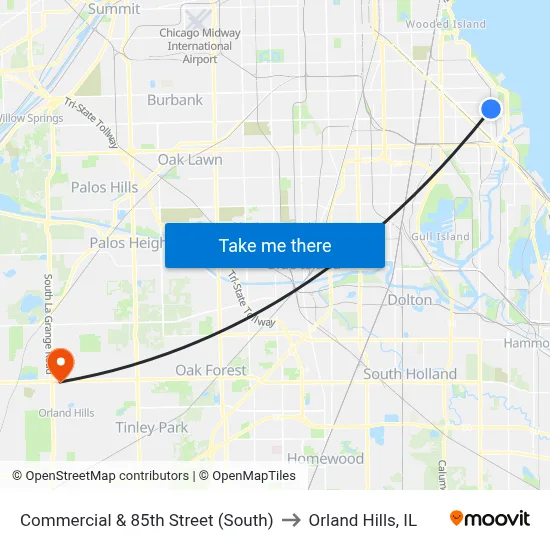 Commercial & 85th Street (South) to Orland Hills, IL map