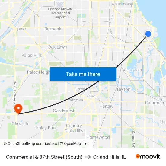 Commercial & 87th Street (South) to Orland Hills, IL map