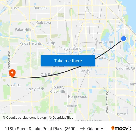 118th Street & Lake Point Plaza (3600 E) (West) to Orland Hills, IL map