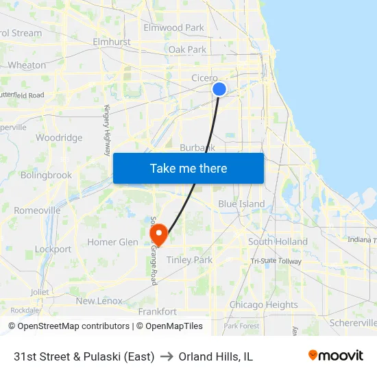 31st Street & Pulaski (East) to Orland Hills, IL map