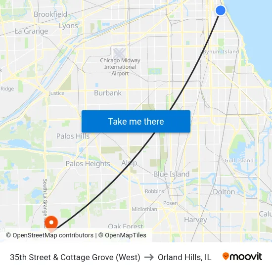35th Street & Cottage Grove (West) to Orland Hills, IL map