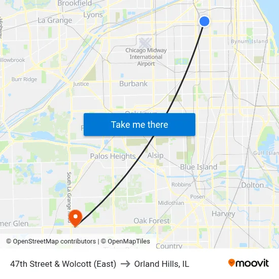 47th Street & Wolcott (East) to Orland Hills, IL map