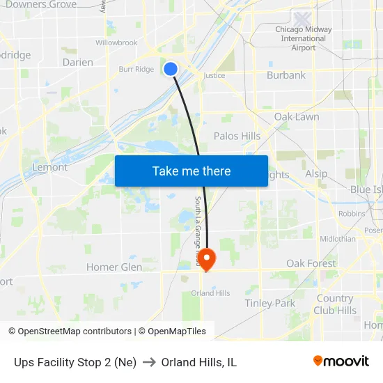 Ups Facility Stop 2 (Ne) to Orland Hills, IL map