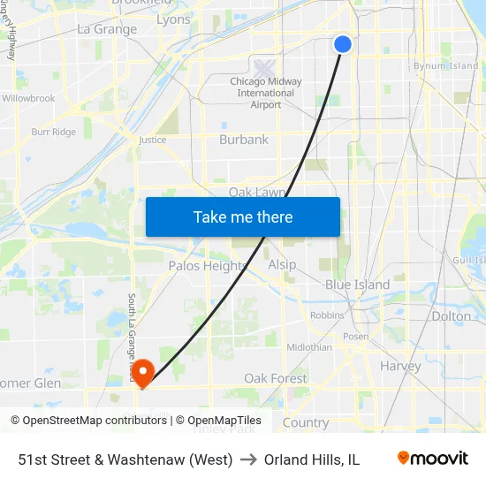 51st Street & Washtenaw (West) to Orland Hills, IL map