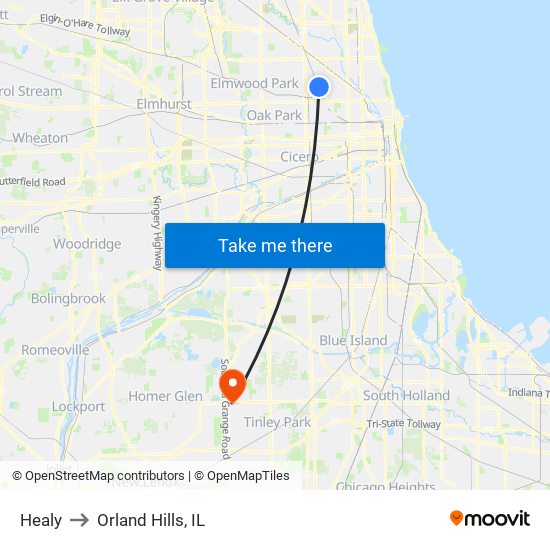 Healy to Orland Hills, IL map