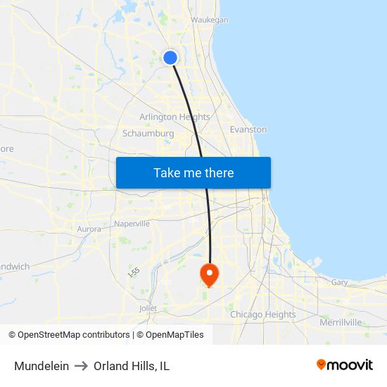 Mundelein to Orland Hills, IL map