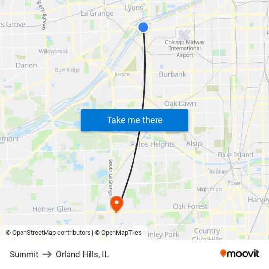 Summit to Orland Hills, IL map