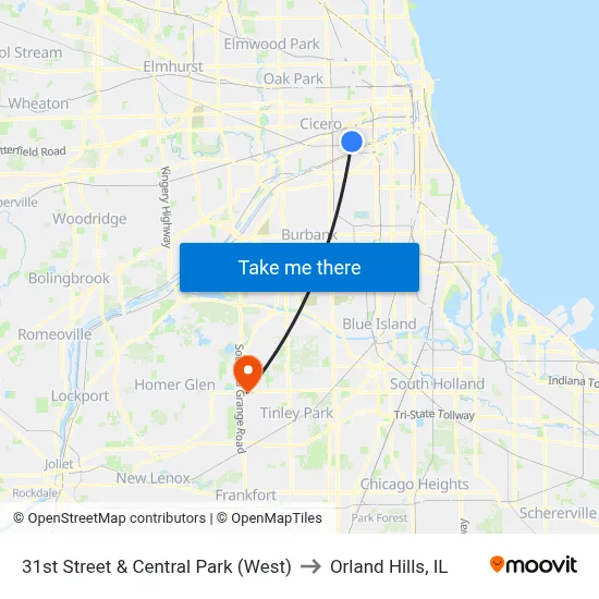 31st Street & Central Park (West) to Orland Hills, IL map