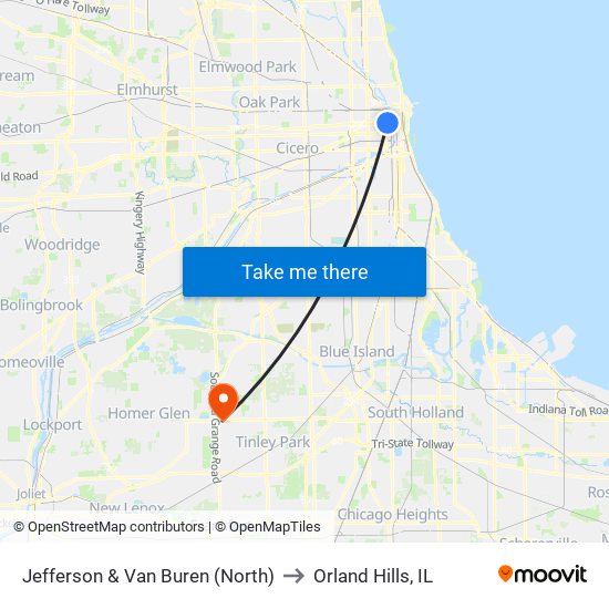 Jefferson & Van Buren (North) to Orland Hills, IL map