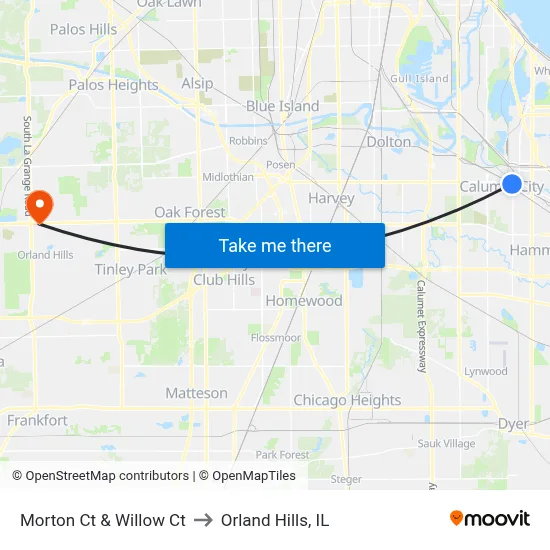 Morton Ct & Willow Ct to Orland Hills, IL map