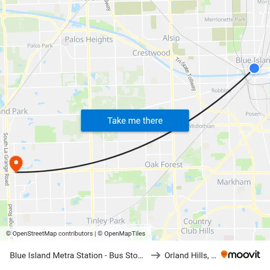 Blue Island Metra Station - Bus Stop E to Orland Hills, IL map