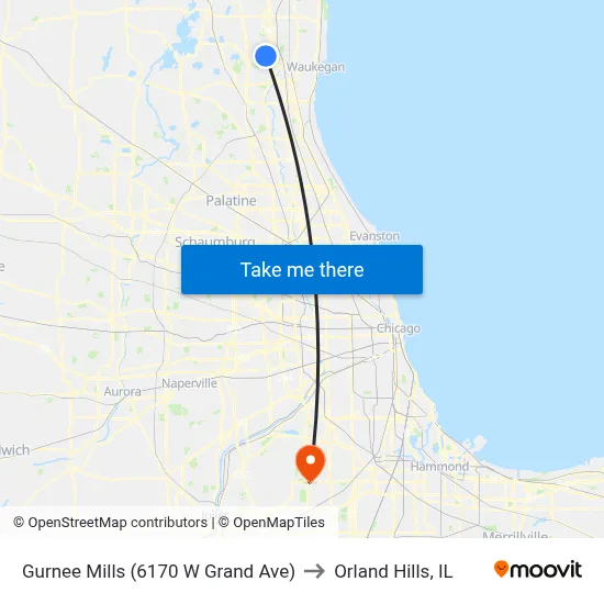 Gurnee Mills (6170 W Grand Ave) to Orland Hills, IL map