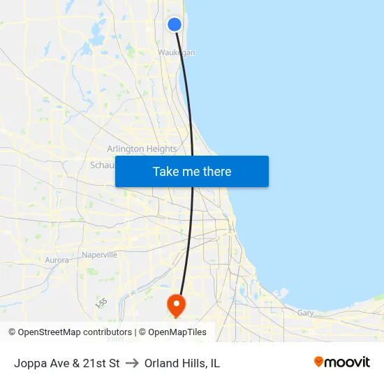 Joppa Ave & 21st St to Orland Hills, IL map