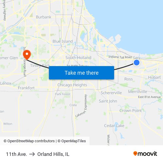 11th Ave. to Orland Hills, IL map