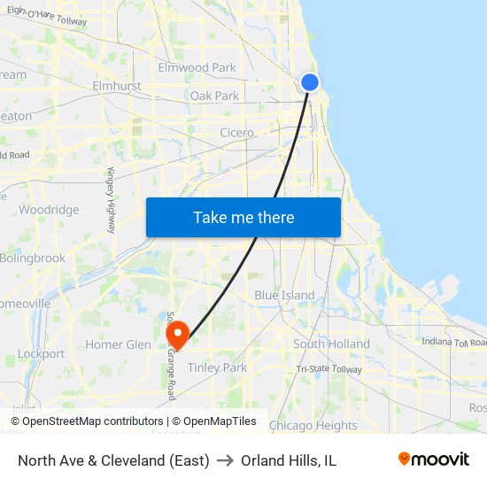 North Ave & Cleveland (East) to Orland Hills, IL map