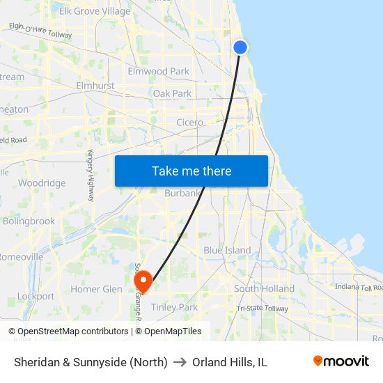 Sheridan & Sunnyside (North) to Orland Hills, IL map