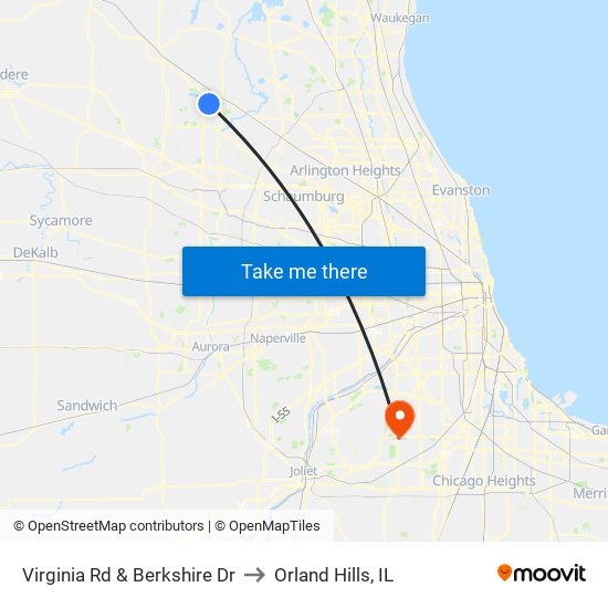 Virginia Rd & Berkshire Dr to Orland Hills, IL map