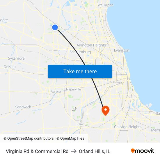 Virginia Rd & Commercial Rd to Orland Hills, IL map