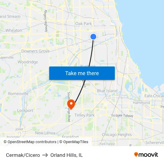 Cermak/Cicero to Orland Hills, IL map
