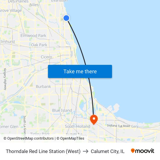 Thorndale Red Line Station (West) to Calumet City, IL map