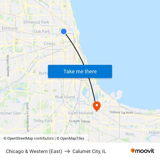 Chicago & Western (East) to Calumet City, IL map