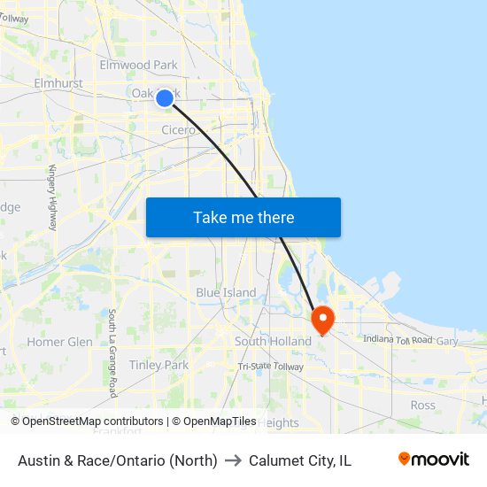 Austin & Race/Ontario (North) to Calumet City, IL map