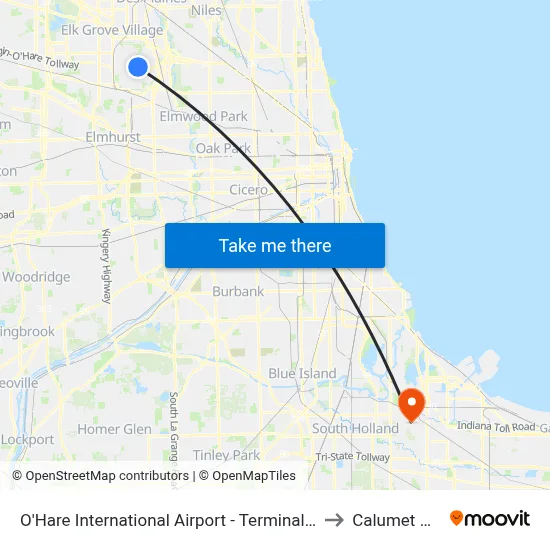 O'Hare International Airport - Terminal 1 Departures to Calumet City, IL map