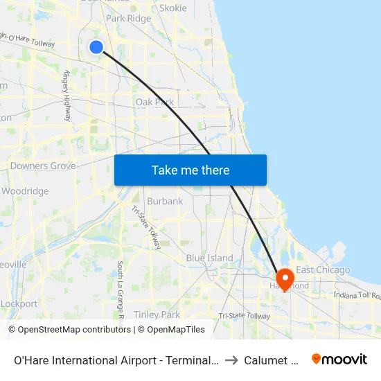 O'Hare International Airport - Terminal 2 Departures to Calumet City, IL map