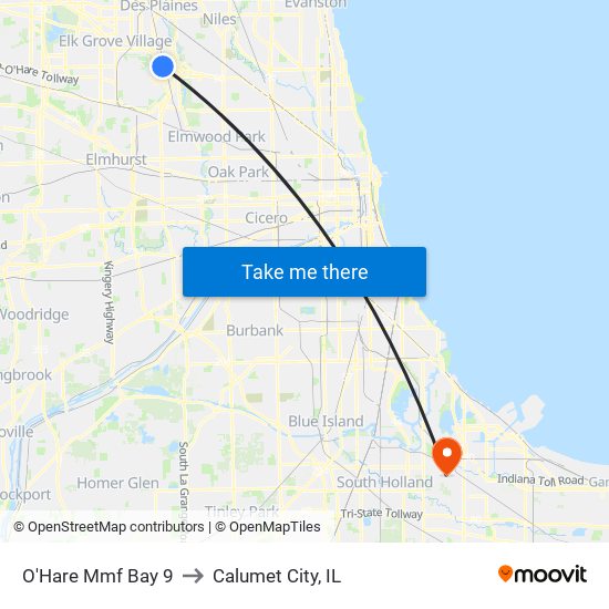 O'Hare Mmf Bay 9 to Calumet City, IL map