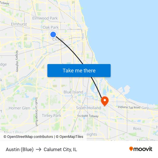 Austin (Blue) to Calumet City, IL map