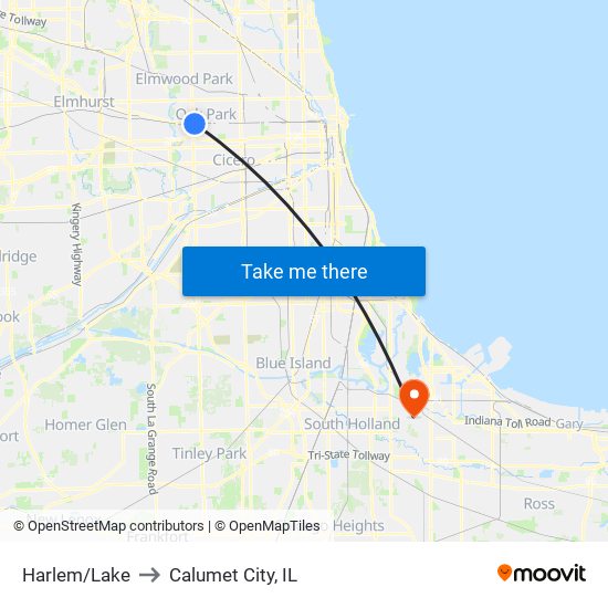 Harlem/Lake to Calumet City, IL map