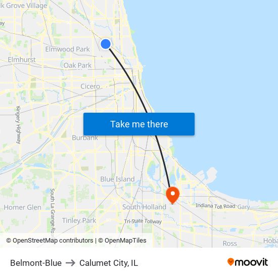 Belmont-Blue to Calumet City, IL map