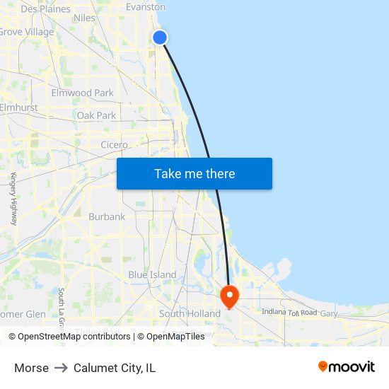 Morse to Calumet City, IL map