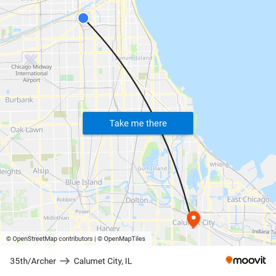 35th/Archer to Calumet City, IL map