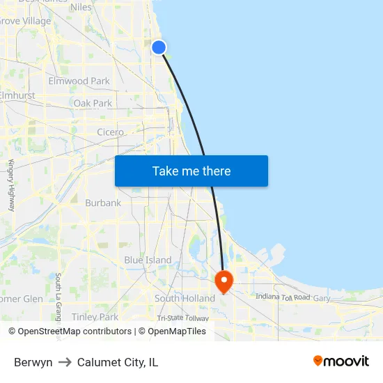 Berwyn to Calumet City, IL map
