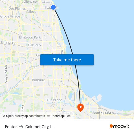 Foster to Calumet City, IL map