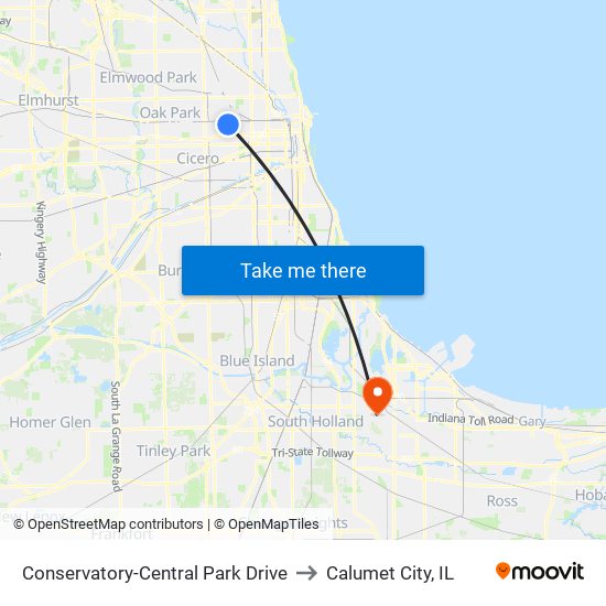 Conservatory-Central Park Drive to Calumet City, IL map