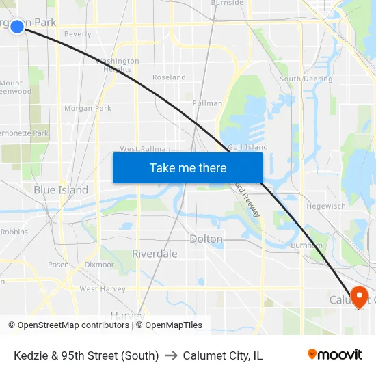 Kedzie & 95th Street (South) to Calumet City, IL map