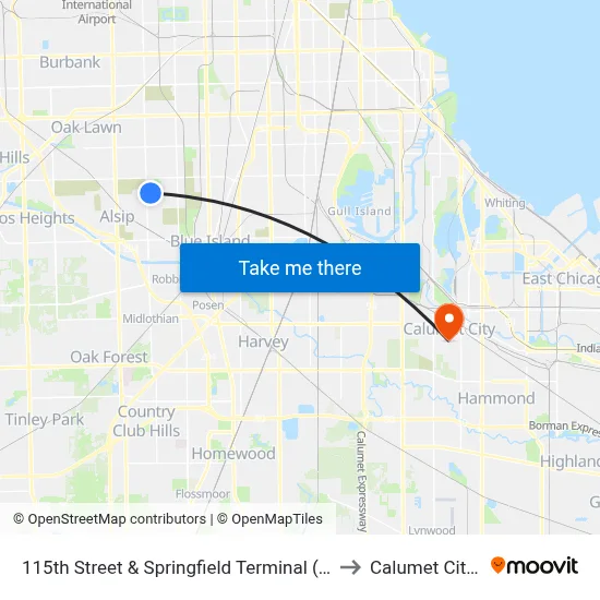 115th Street & Springfield Terminal (South) to Calumet City, IL map