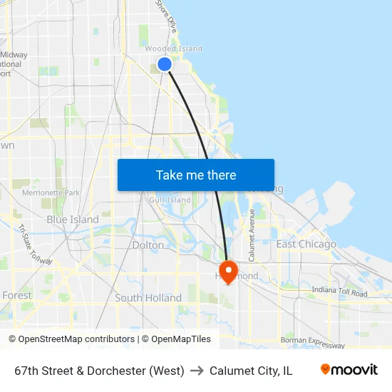 67th Street & Dorchester (West) to Calumet City, IL map
